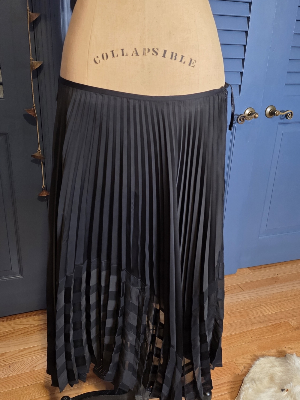 DKNY Black Pleated Maxi Skirt with Sheer Hem